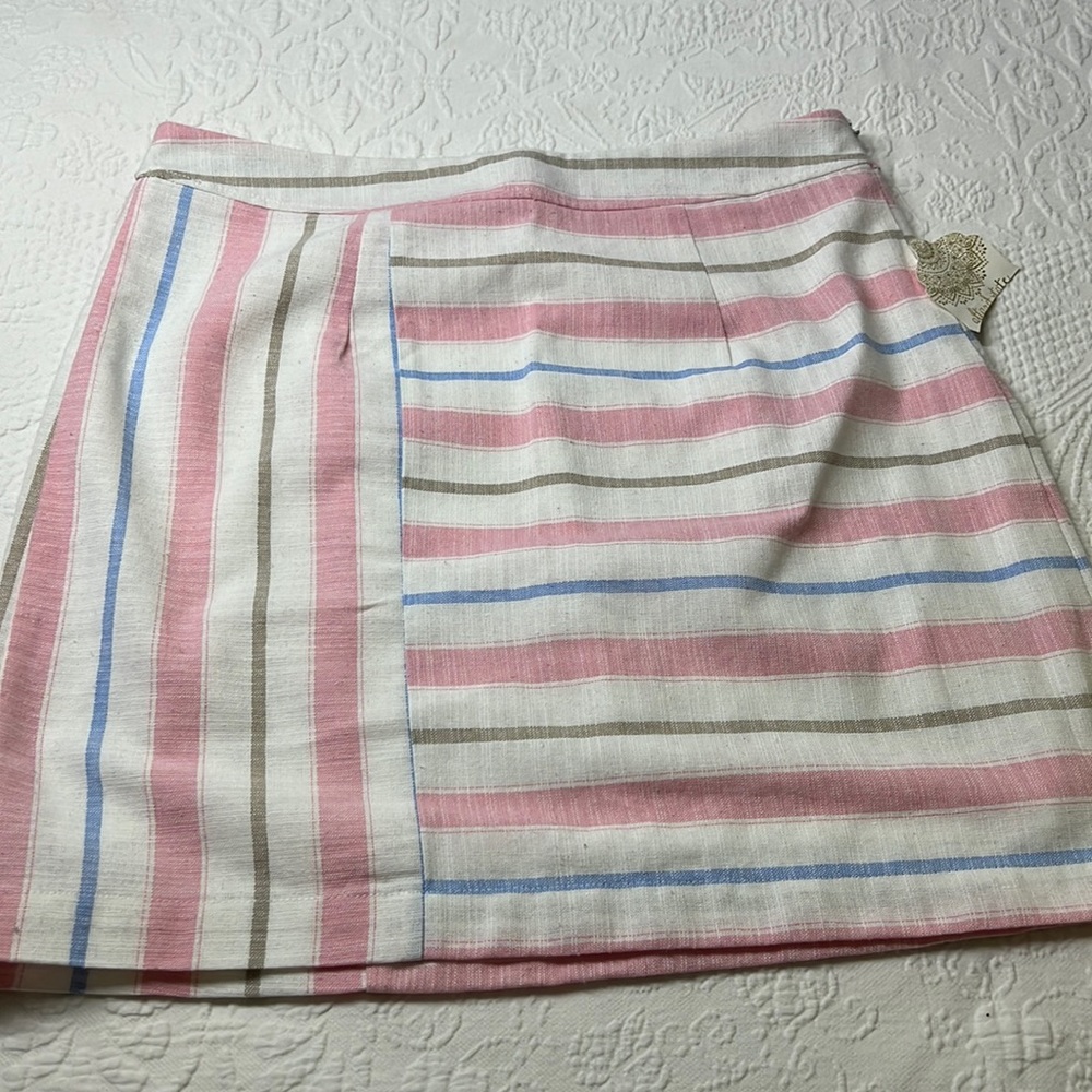 ⭐️Altar’d State nwt pink blue white stripe hemp/cotton blend lined skirt sz med